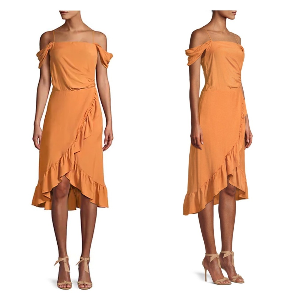 New! MAJE Paris Ruffle Off The Shoulder Midi Dress - Picture 3 of 9